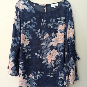 NorthStyle Women's Floral Semi-Sheer Bell Sleeve Blouse. Size XL